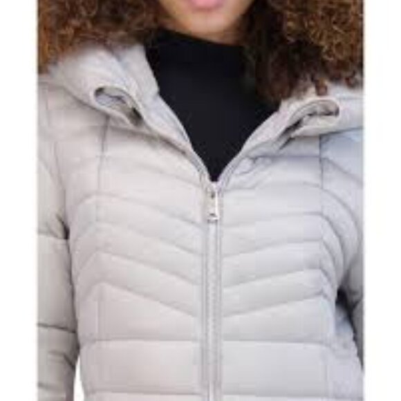 Kenneth Cole New York Soft Cire Funnel Neck Puffer Coat Silver-NWT- SZ M,L,XL - Picture 2 of 6
